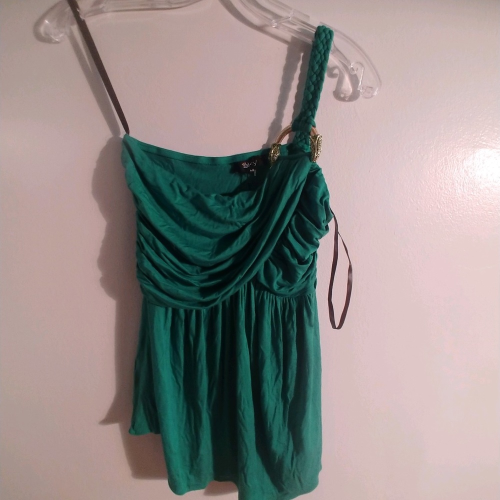 Sky Emerald One Shoulder Shirt